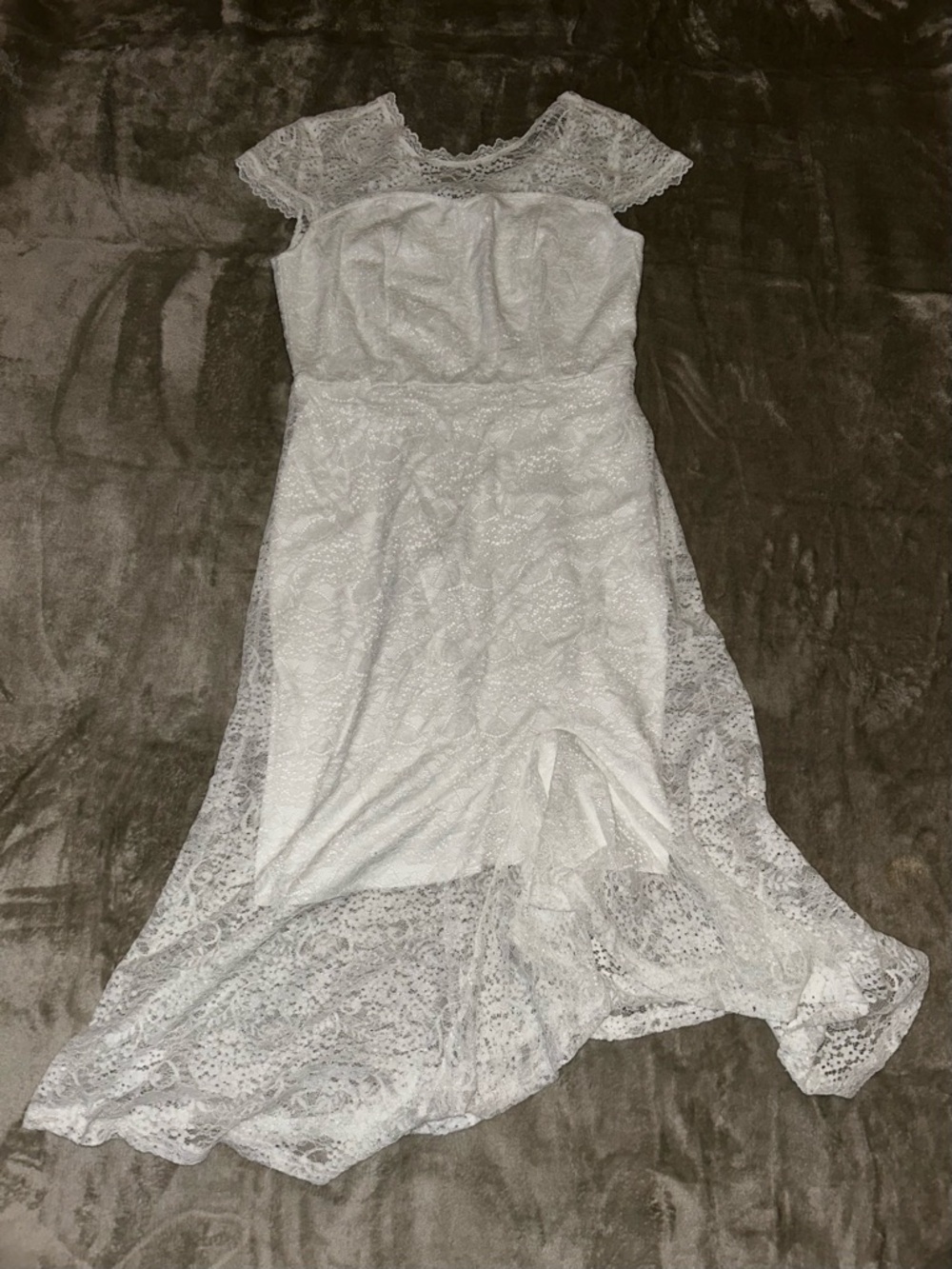 Jasambac White Midi Dress with Lace Overlay 10